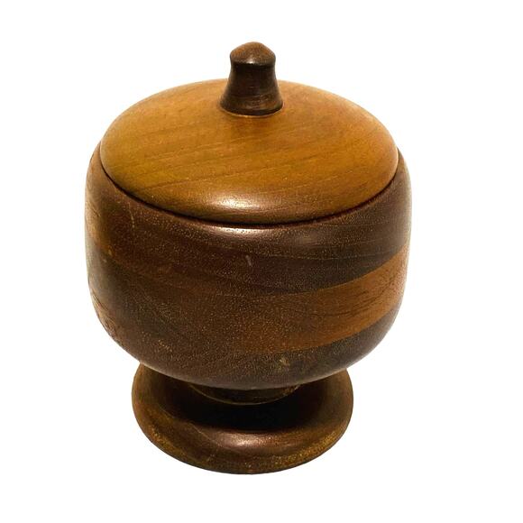 Vintage 1972 Signed Hand Turned Wood Pedestal Jar & Lid Covered Candy Dish - Picture 8 of 9